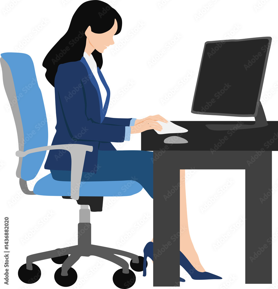 オフィス勤務をしている女性のイラスト オフィス勤務をしている女性のイラスト