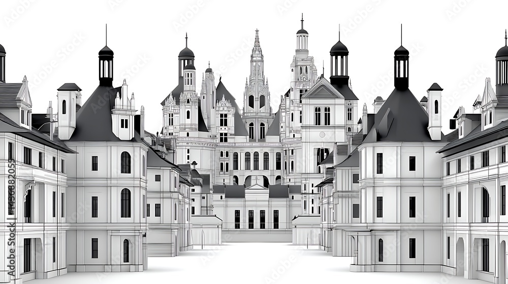 Obraz premium Architectural Model Elegant European Style Palace and Townhouses