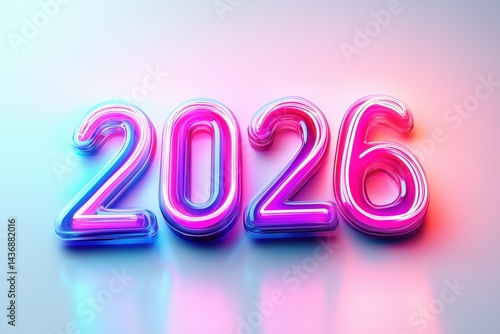 Obraz na płótnie Dynamic neon numbers representing the year 2026 with colorful lighting effects w salonie