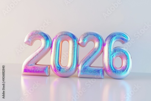 Obraz na płótnie Colorful 2026 number render showcasing vibrant reflections and smooth textures w salonie