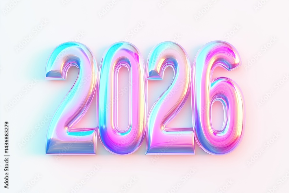 Colorful rendered text showing the year 2026 in a vibrant design
