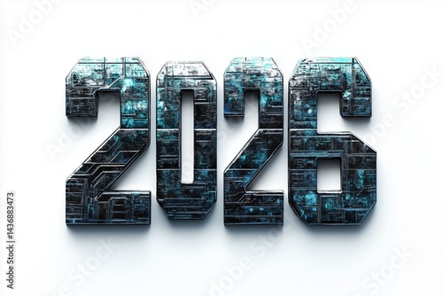Obraz na płótnie Stylized render of the year 2026 displayed in metallic and futuristic design w salonie
