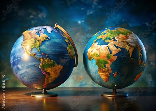 Fototapeta Naklejka Na Ścianę i Meble -  Earth Globe Set: World Maps, Hemispheres, Continents – High-Resolution Stock Photo