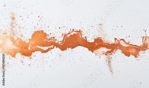 Abstract copper paint splatter on white background.  Flowing, textured design