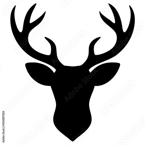  A detailed black and white silhouette of a deer's head and antlers, showcasing intricate lines