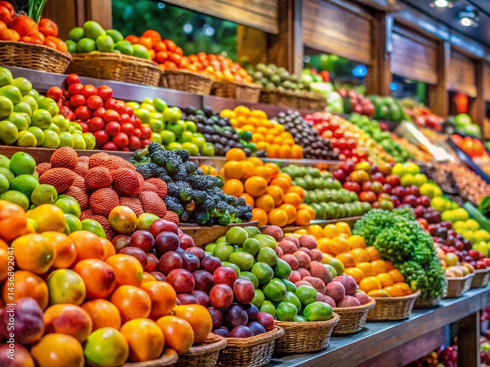 Obraz premium Fresh Fruit Display in Grocery Store - Vibrant Produce Stand