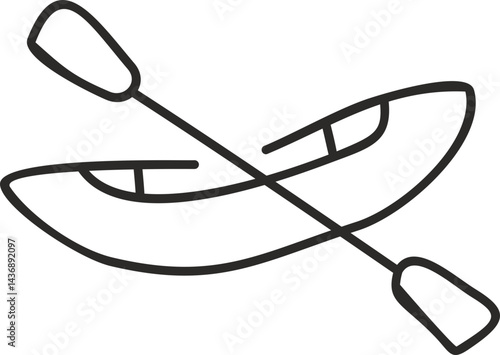 Minimalist Black Canoe with Paddles Vector Icon on Transparent Background for Outdoor Adventure Brands, Summer Camps, and Water Sports Promotions