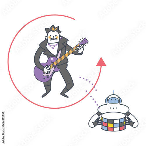 個人情報をスキャンされるミュージシャン　ビジネスにも使えるストックイラスト素材	
