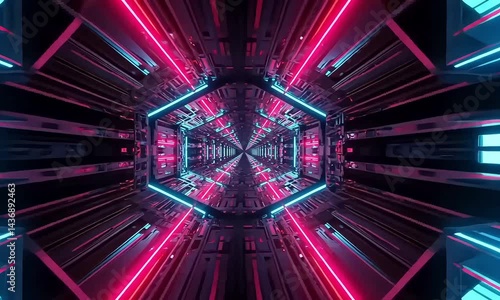 Futuristic neon tunnel with glowing lights in vibrant colors  