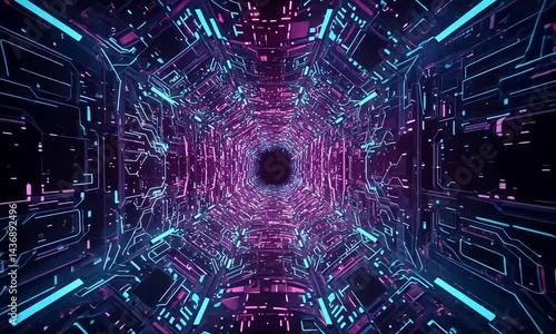 Futuristic tunnel in neon colors representing digital cyberspace  