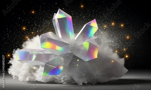 Iridescent crystals sparkling against a dark background  