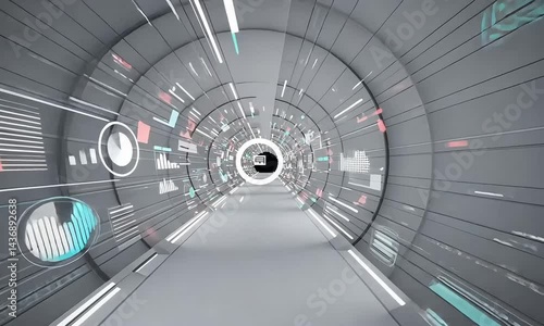 Futuristic digital tunnel with abstract data visualization  