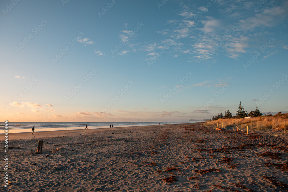 Golden Sunrise Over Coastal Beach, Waihi, New Zealand Golden Sunrise Over Coastal Beach, Waihi, New Zealand