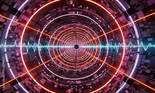 Abstract digital vortex with vibrant lights and wave patterns  
