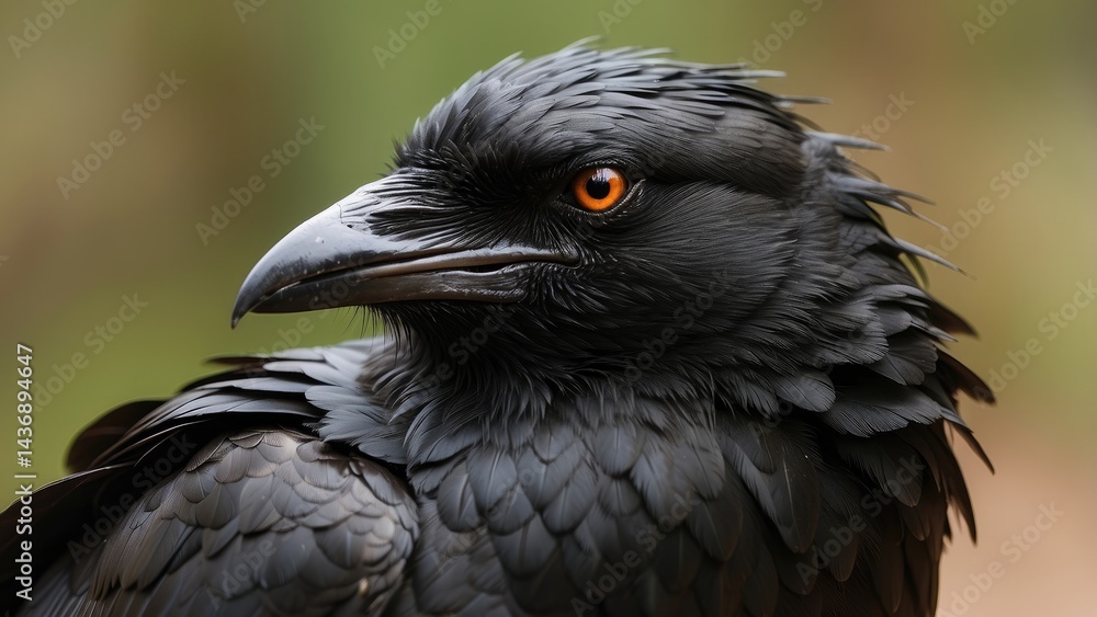 Naklejka premium Black Crow Perched on Tree Branch During Autumn