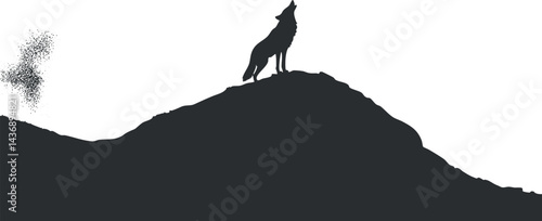 Silhouette of a wolf howling on a hilltop against a bright white background, symbolizing wilderness and nature