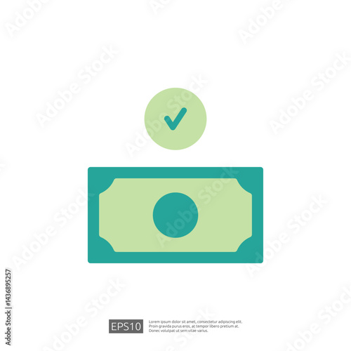 Approved Payment Icon Representing Successful Financial Transaction With Cash and Check Mark Symbol