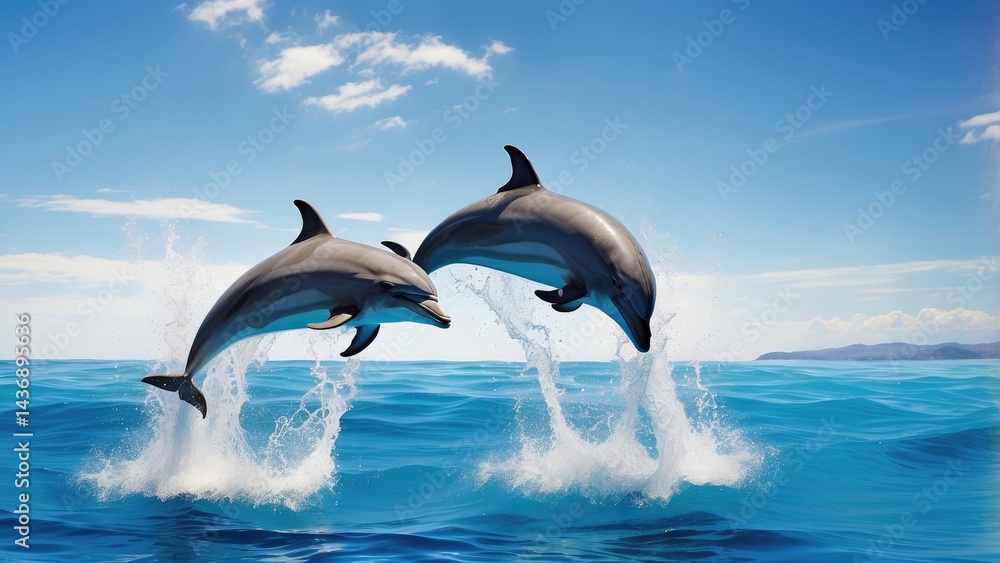 Fototapeta premium Dolphin Jumping Out of Ocean Water – Marine Wildlife in Action