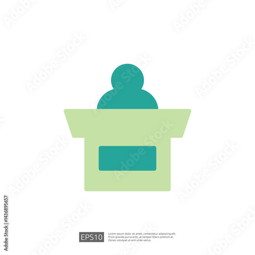 Abstract Icon of a Person Standing at a Podium Representing Law and Judgement in a Legal Context