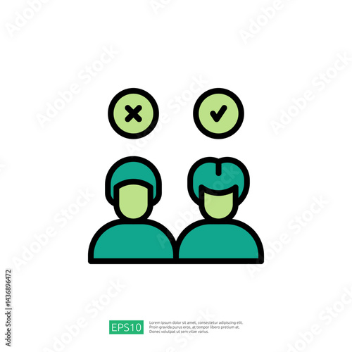 Icon Representation of Law and Judgment Featuring Two Figures With Contrasting Choices in Decision Making
