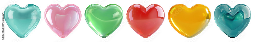 PNG Colorful glossy heart shapes, element set on transparent background