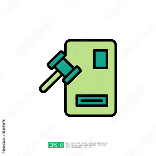 Legal Icon Depicting A Gavel And Document Symbolizing Law And Judgement In Justice System