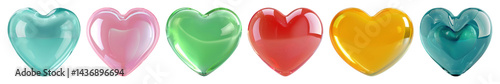 Obraz na płótnie PNG Colorful glossy heart shapes, element set on transparent background w salonie