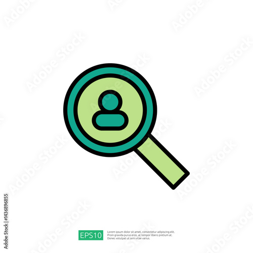 Magnifying Glass Icon Overlooking User Profile Symbolizing Analysis and Investigation in the Context of Law and Judgement