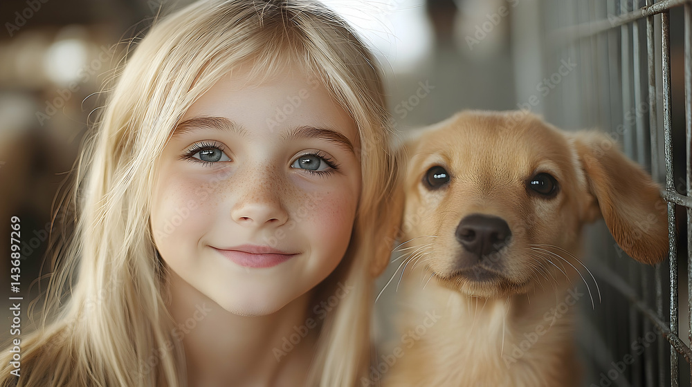 Close-up of a child and a puppy, a portrait of compassion. Close-up of a child and a puppy, a portrait of compassion.