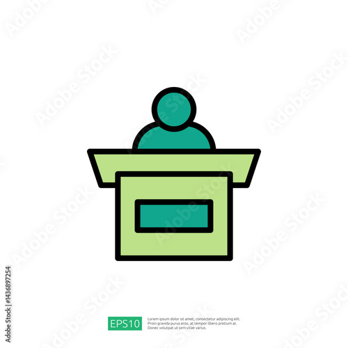 Judicial Authority Icon Depicting a Figure Behind a Podium Representing Law and Judgement in a Courtroom Environment
