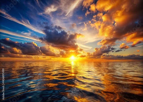Golden Sunset over Calm Sea: Cinematic Ocean Landscape Photography