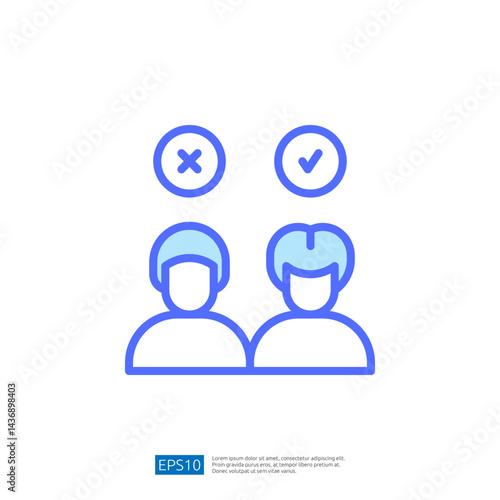 Iconic Representation of Law and Judgement with Evaluation Choices and Approval Disapproval Symbols in Soft Blue Colors