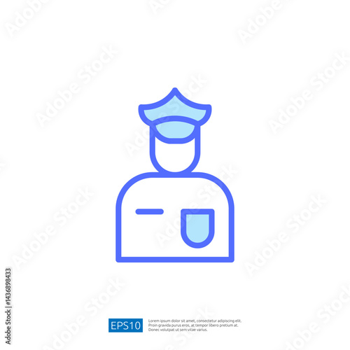 Minimalist Icon of a Police Officer Representing Law Enforcement and Authority in a Blue Color Palette