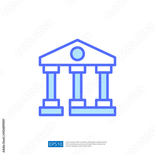 Iconic Representation of a Courthouse with Columns Symbolizing Law and Justice in a Minimalist Style
