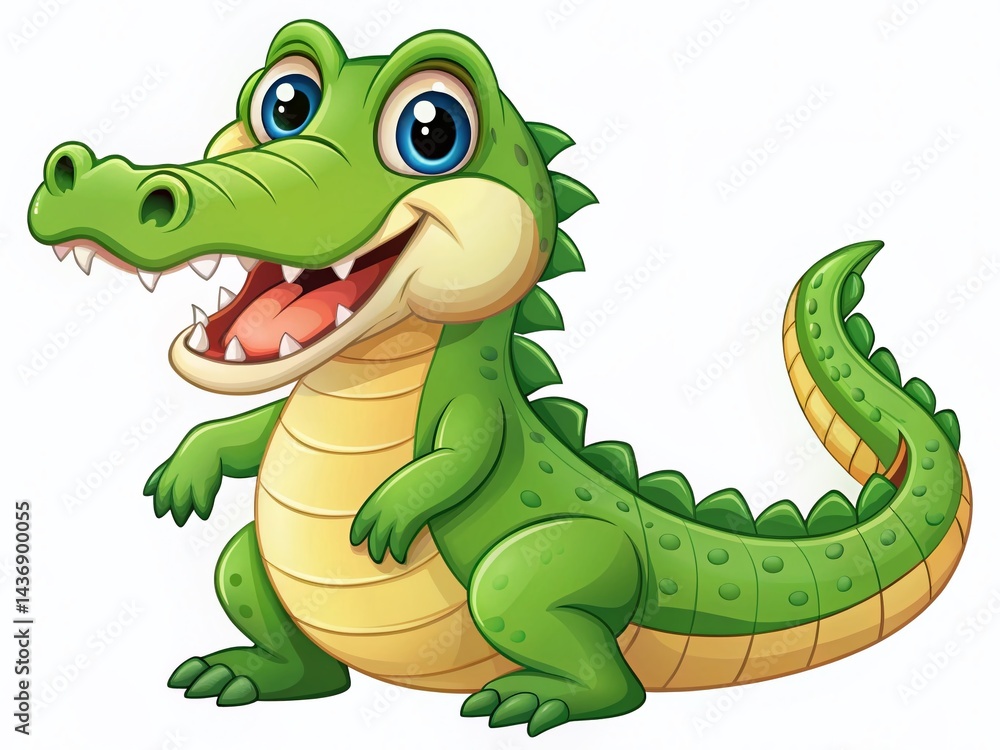 Fototapeta premium Happy Alligator Cartoon Illustration: Smiling Green Scaled Reptile Character