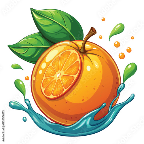 Juicy orange with vibrant splash