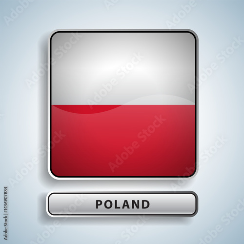 Poland flag square button Isolated on color gradient background. Exclusive Icon flag