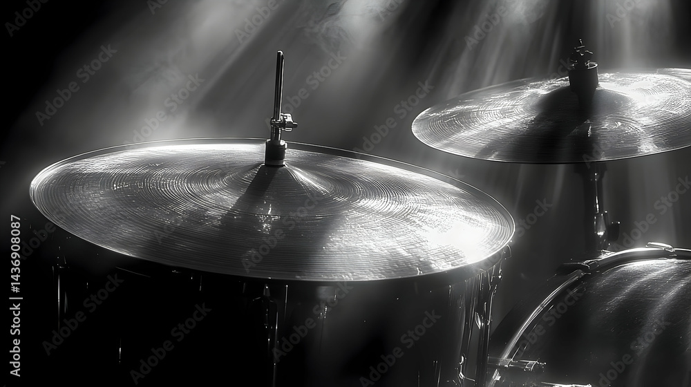 Obraz premium Dramatic, black and white close-up of percussion instruments.