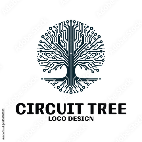 Circuit Tree Vector Logo Design