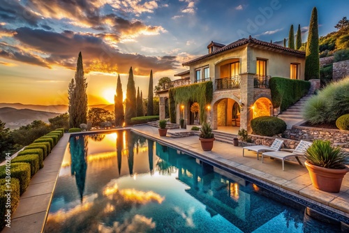 Luxurious Mediterranean Villa Night Poolside Paradise