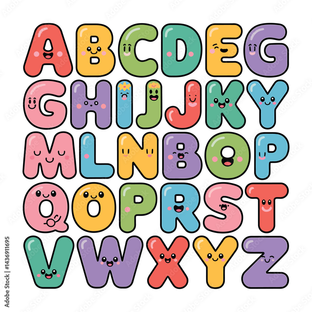 Vibrant vector collection of playful cartoon bubble letters Vibrant vector collection of playful cartoon bubble letters