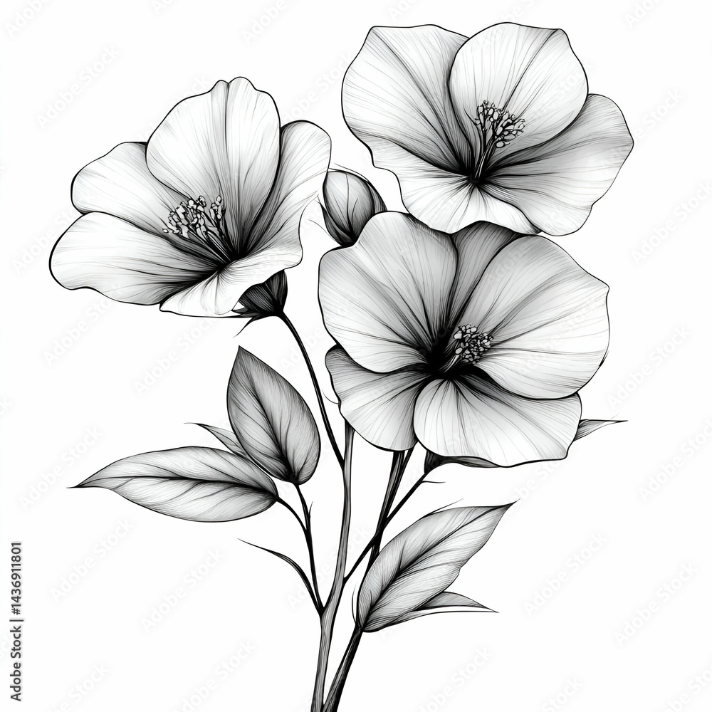 Fototapeta premium Elegant grayscale flower illustration