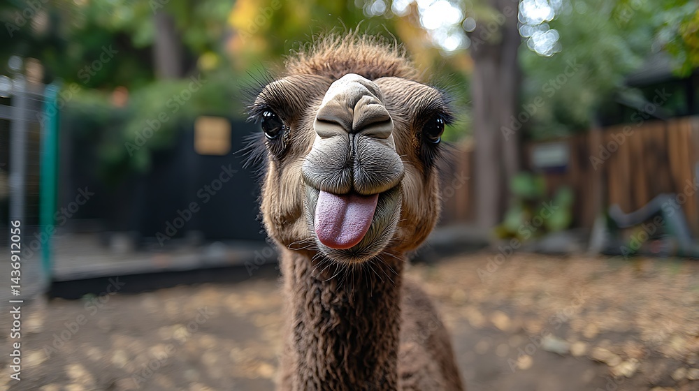 Obraz premium Cheerful Camel Smiling - Playful Animal Close-up Photo 