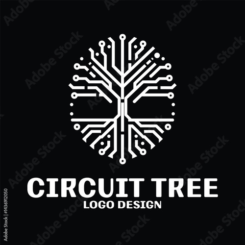 Circuit Tree Vector Logo Design