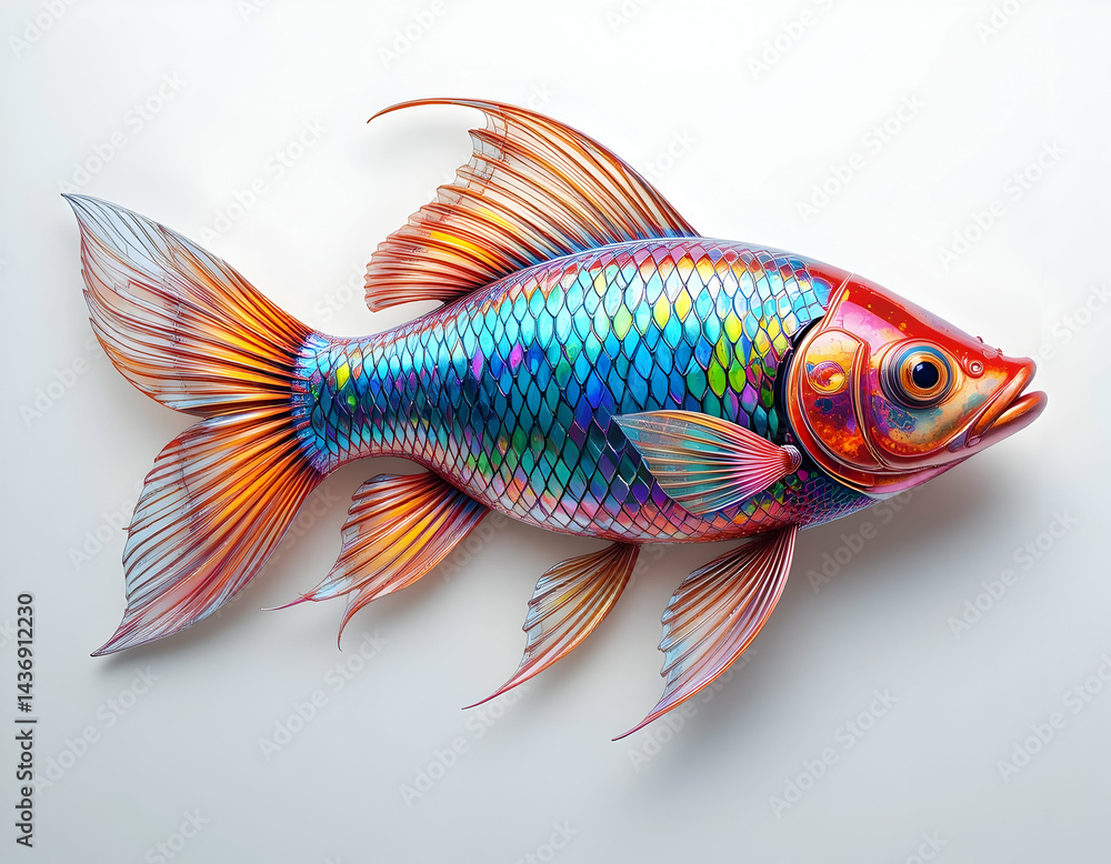 Colorful Fish with Vibrant Scales and Fins Against White Background