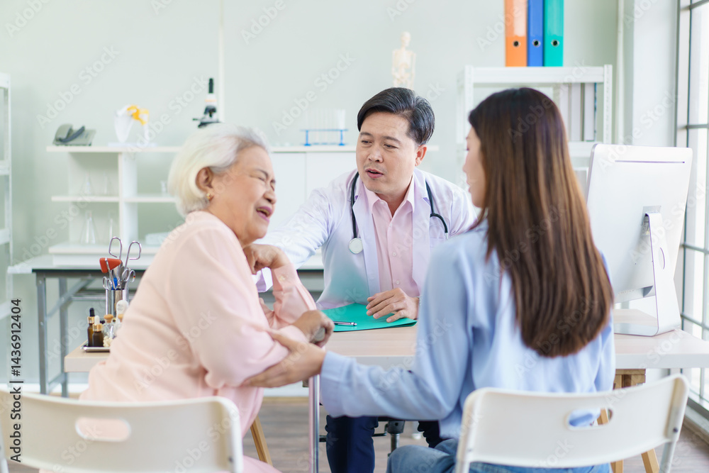 Elder woman and man have a consulting with doctor. Elder woman and man have a consulting with doctor.