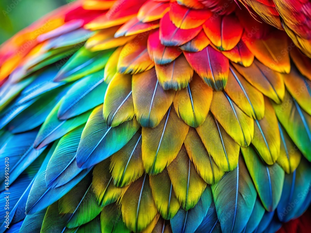 Obraz premium Macro Photography: Vibrant Parrot Feather Details, Jewel-toned Plumage Close-Up