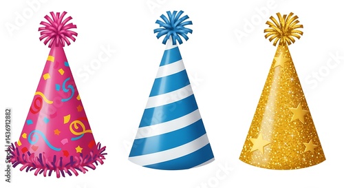 Festive Party Hat with Blue and White Stripes Illustration
