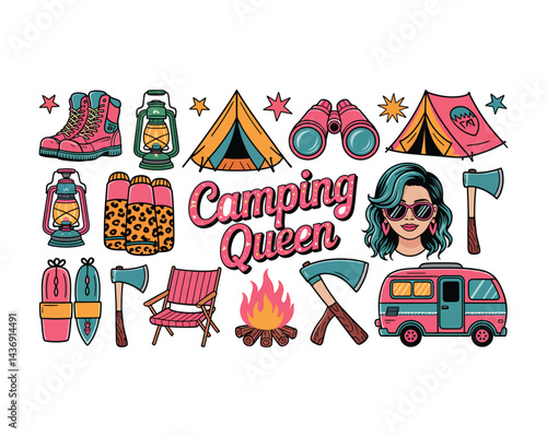 Cartoon Camping Vector Set: Tents, Campfire Adventure