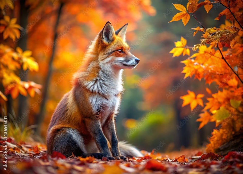 Fototapeta premium Majestic Fox in Autumn Woods - Fall Wildlife Stock Photo